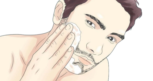 Here is a man applying shaving cream