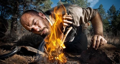Here is a resourceful man making a fire