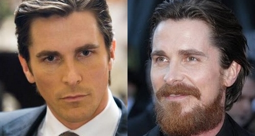 Christian Bale without and with beard