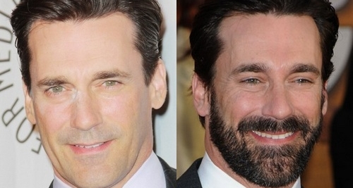 Jon Hamm without and with beard