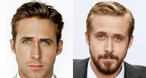 Ryan Gosling without and with beard