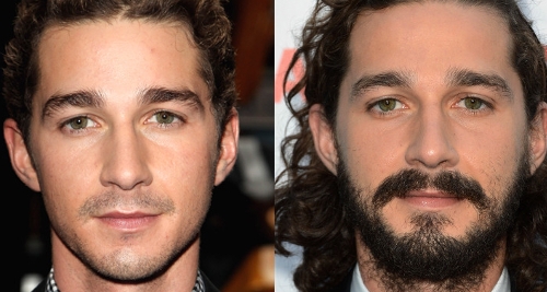 Shia Lebeouf without and with beard
