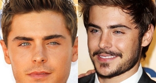 Zac Efron with and without beard