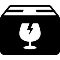 ''DOA'' icônes, un verre casé, handle with care et eau